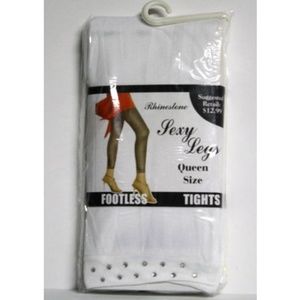 Eros Womens White Footless Tights Rhinestone Trim